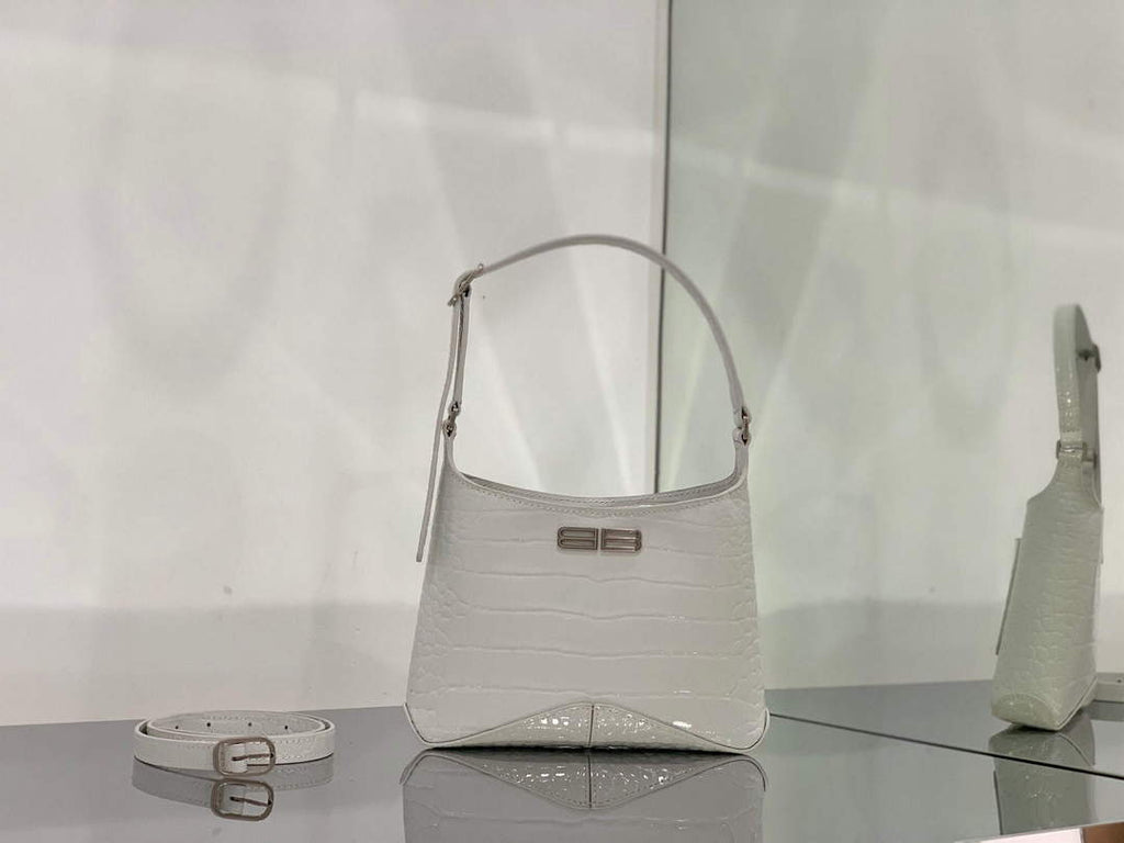 Balenciaga 695589 Women's XX Small Hobo Bag Crocodile Embossed White