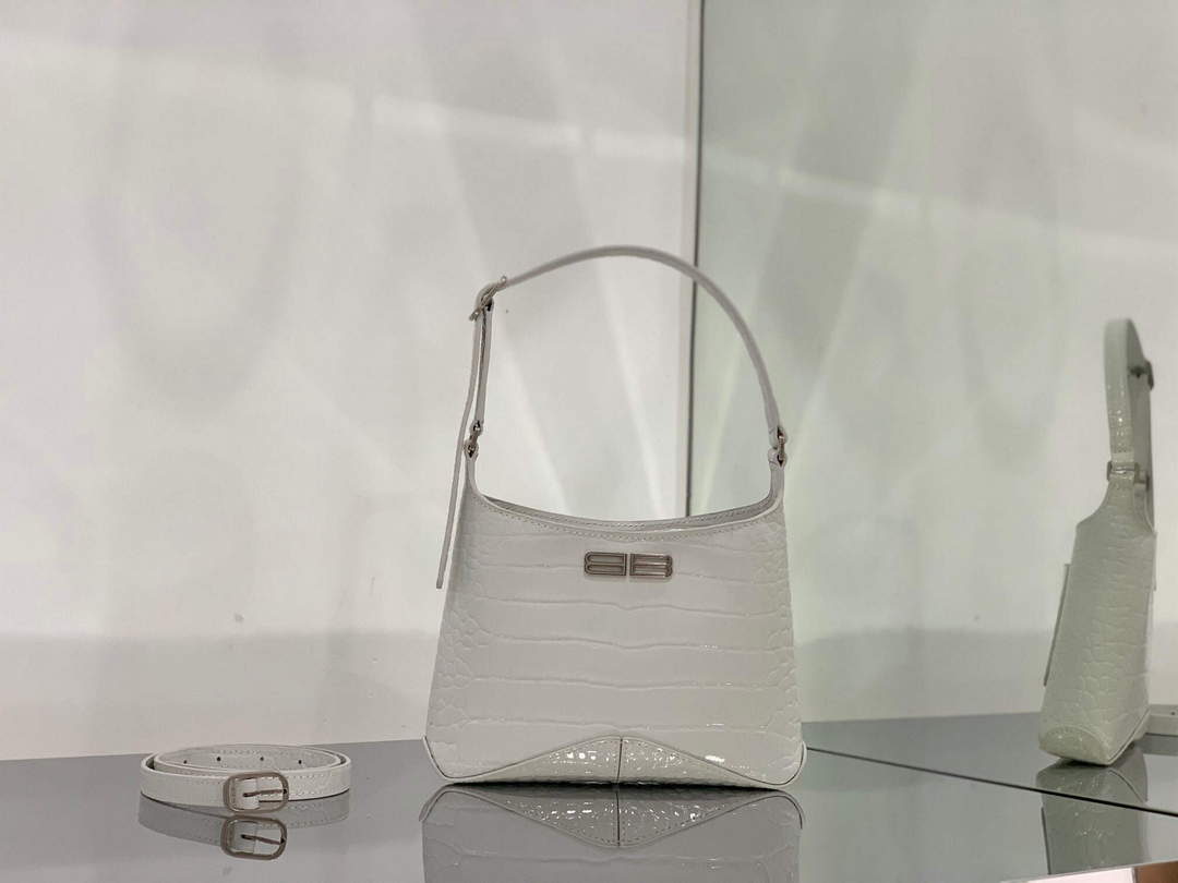 Balenciaga 695589 Women's XX Small Hobo Bag Crocodile Embossed White