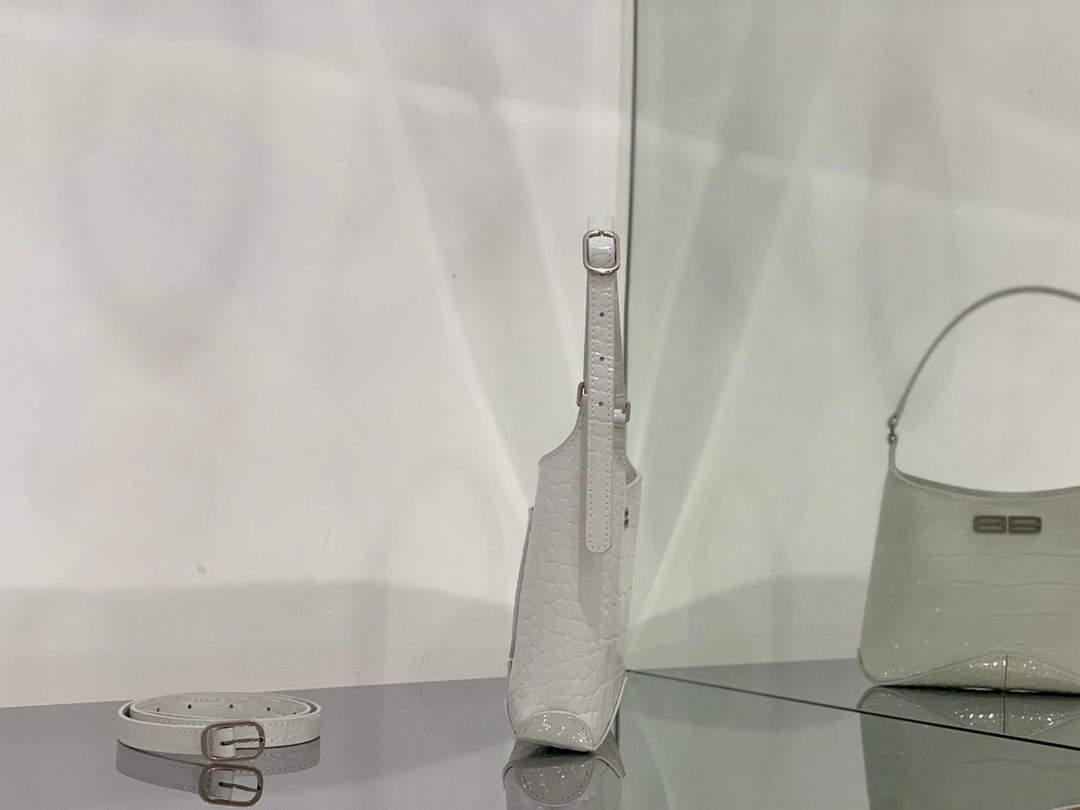 Balenciaga 695589 Women's XX Small Hobo Bag Crocodile Embossed White