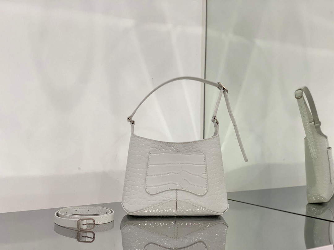 Balenciaga 695589 Women's XX Small Hobo Bag Crocodile Embossed White