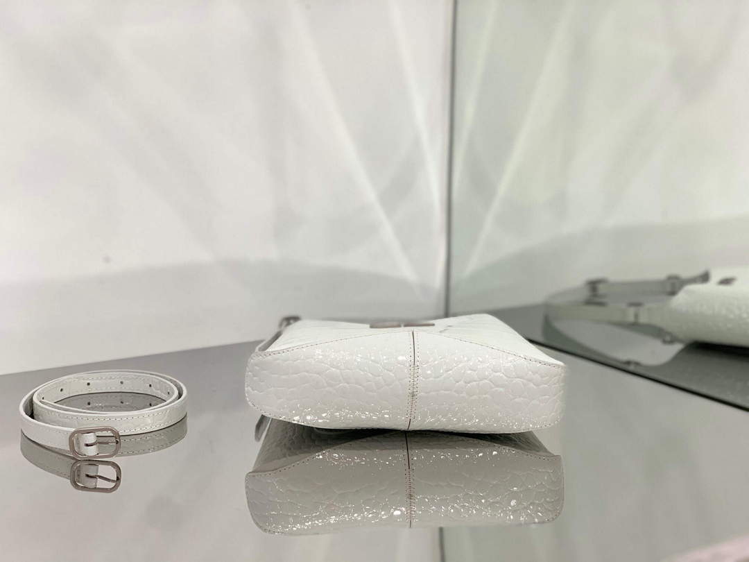 Balenciaga 695589 Women's XX Small Hobo Bag Crocodile Embossed White