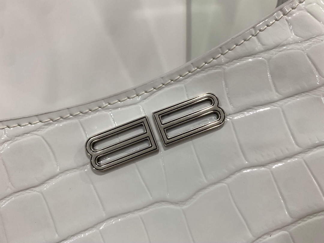 Balenciaga 695589 Women's XX Small Hobo Bag Crocodile Embossed White