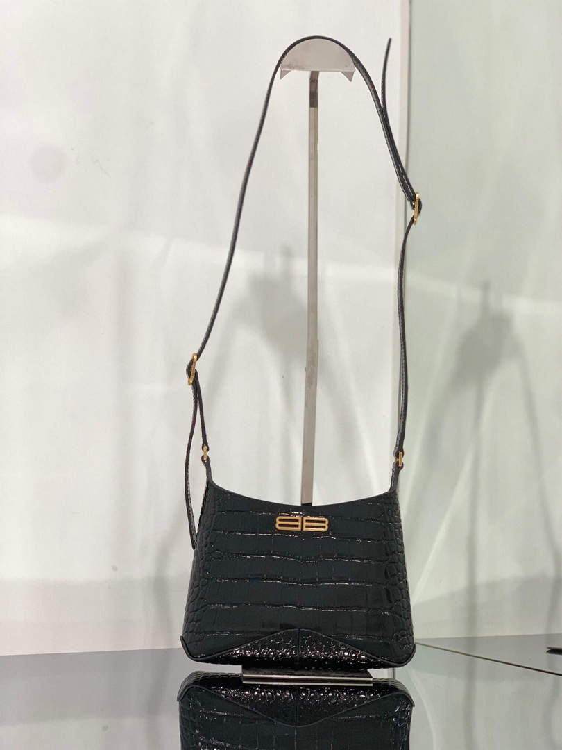 Balenciaga 695589 Women's XX Small Hobo Bag Crocodile Embossed Black