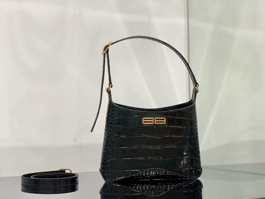 Balenciaga 695589 Women's XX Small Hobo Bag Crocodile Embossed Black