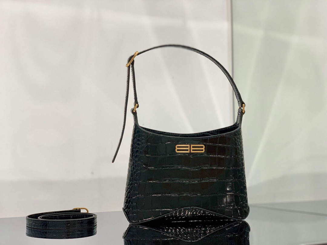 Balenciaga 695589 Women's XX Small Hobo Bag Crocodile Embossed Black