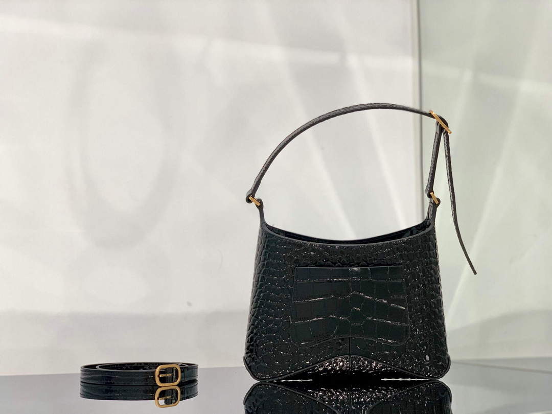Balenciaga 695589 Women's XX Small Hobo Bag Crocodile Embossed Black