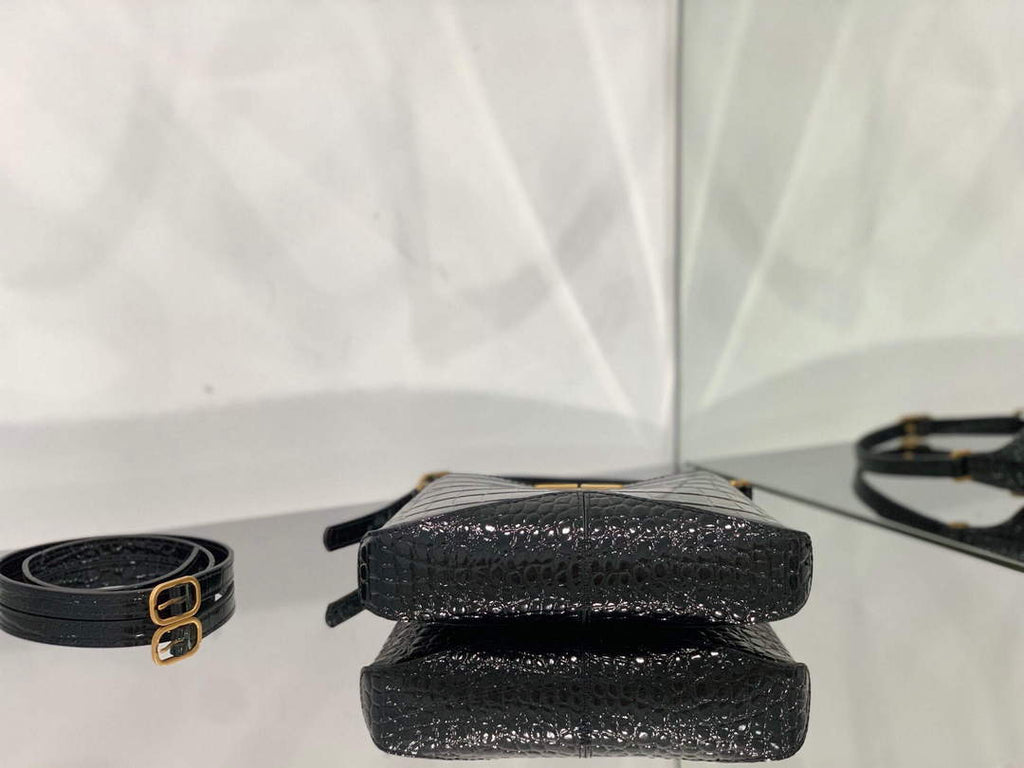 Balenciaga 695589 Women's XX Small Hobo Bag Crocodile Embossed Black