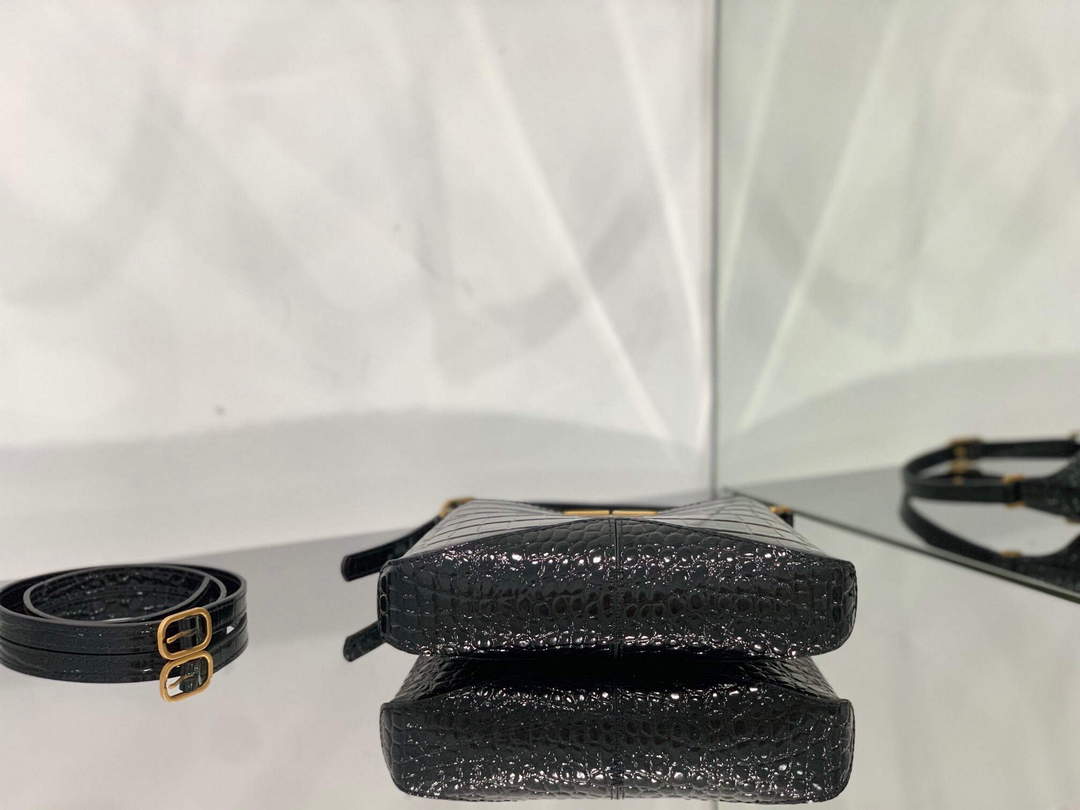 Balenciaga 695589 Women's XX Small Hobo Bag Crocodile Embossed Black