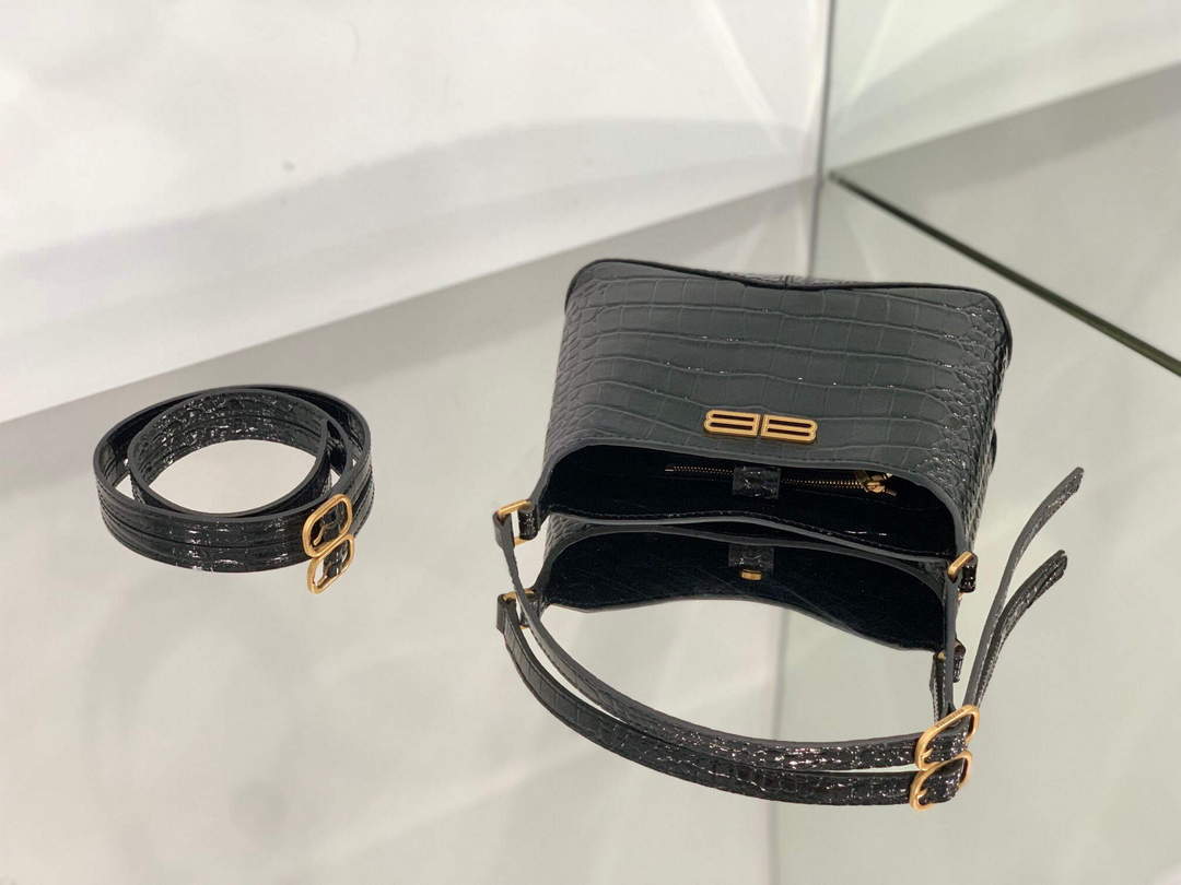 Balenciaga 695589 Women's XX Small Hobo Bag Crocodile Embossed Black