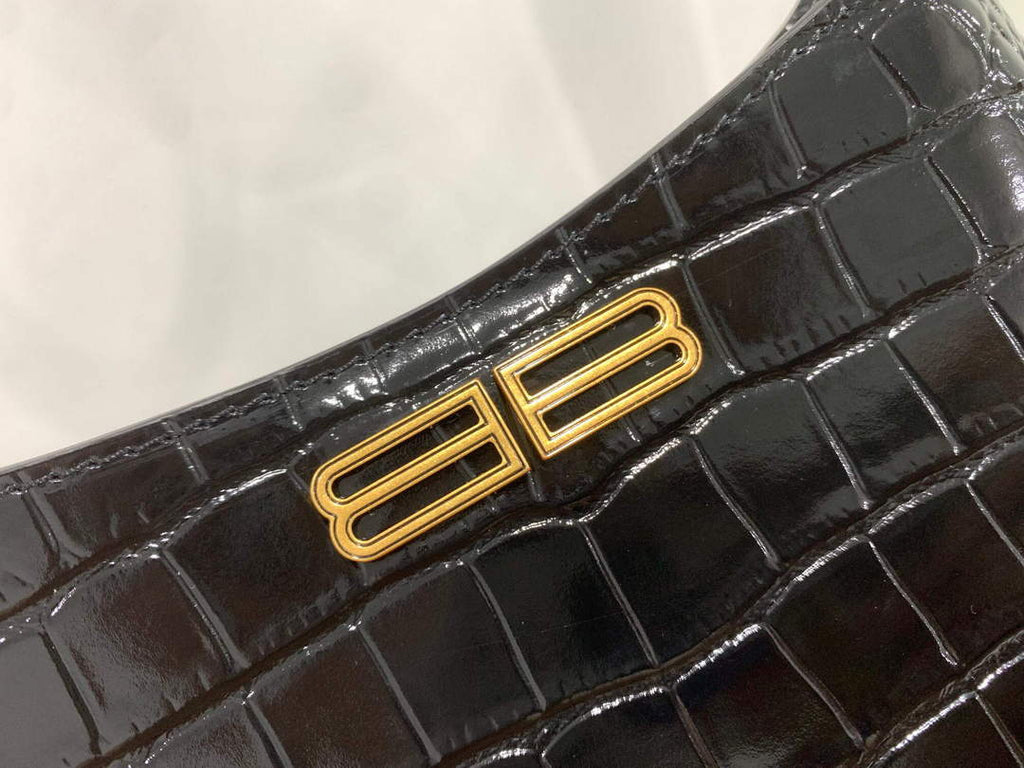 Balenciaga 695589 Women's XX Small Hobo Bag Crocodile Embossed Black