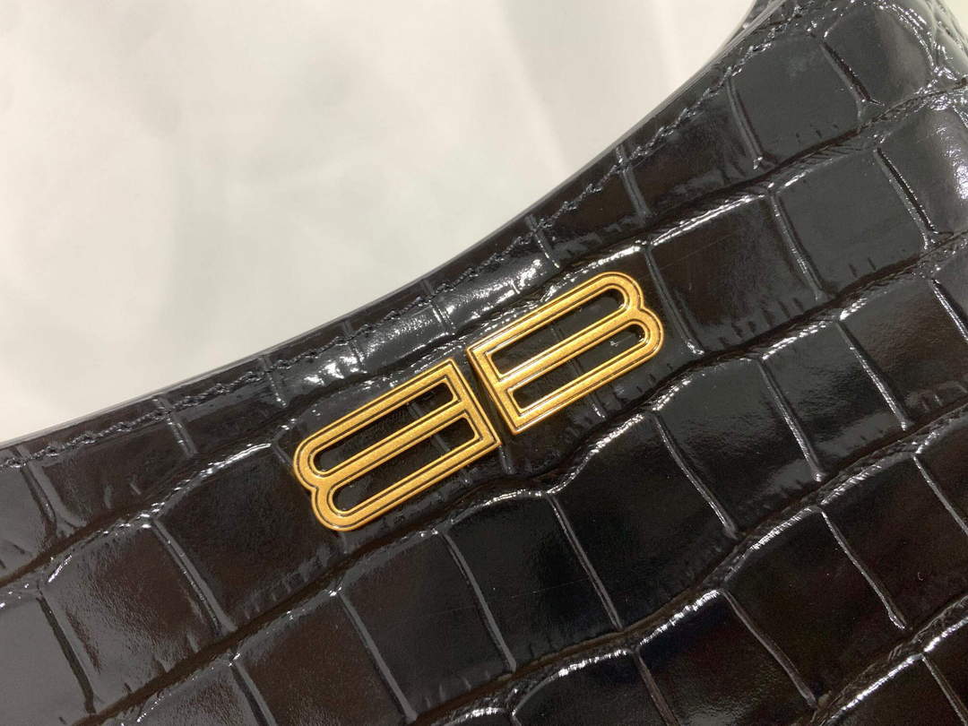 Balenciaga 695589 Women's XX Small Hobo Bag Crocodile Embossed Black