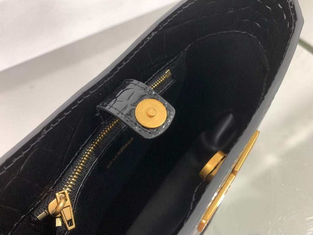 Balenciaga 695589 Women's XX Small Hobo Bag Crocodile Embossed Black
