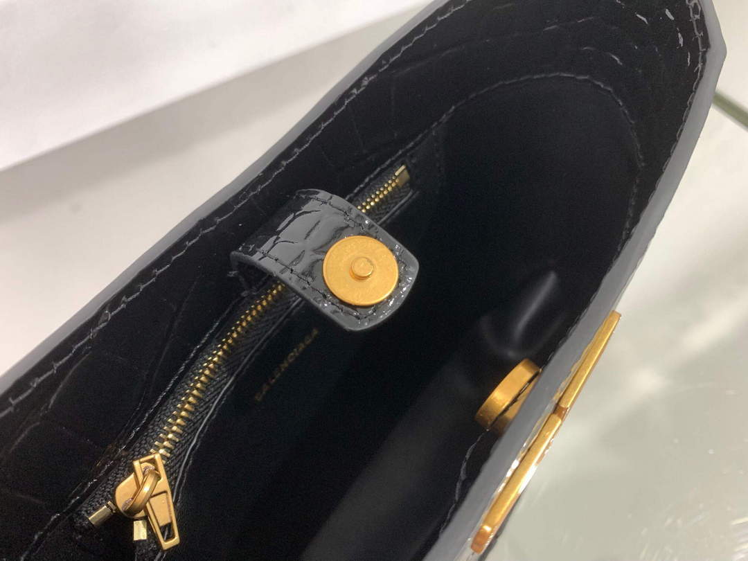 Balenciaga 695589 Women's XX Small Hobo Bag Crocodile Embossed Black