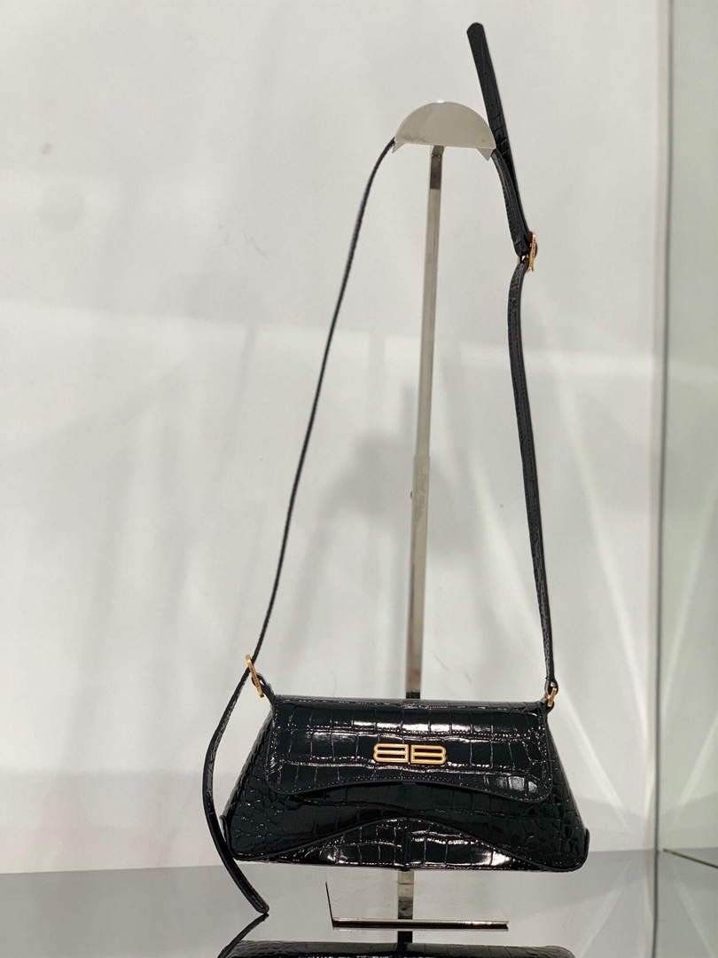 Balenciaga 695645 Women's XX Small Flap Bag Crocodile Embossed In Black