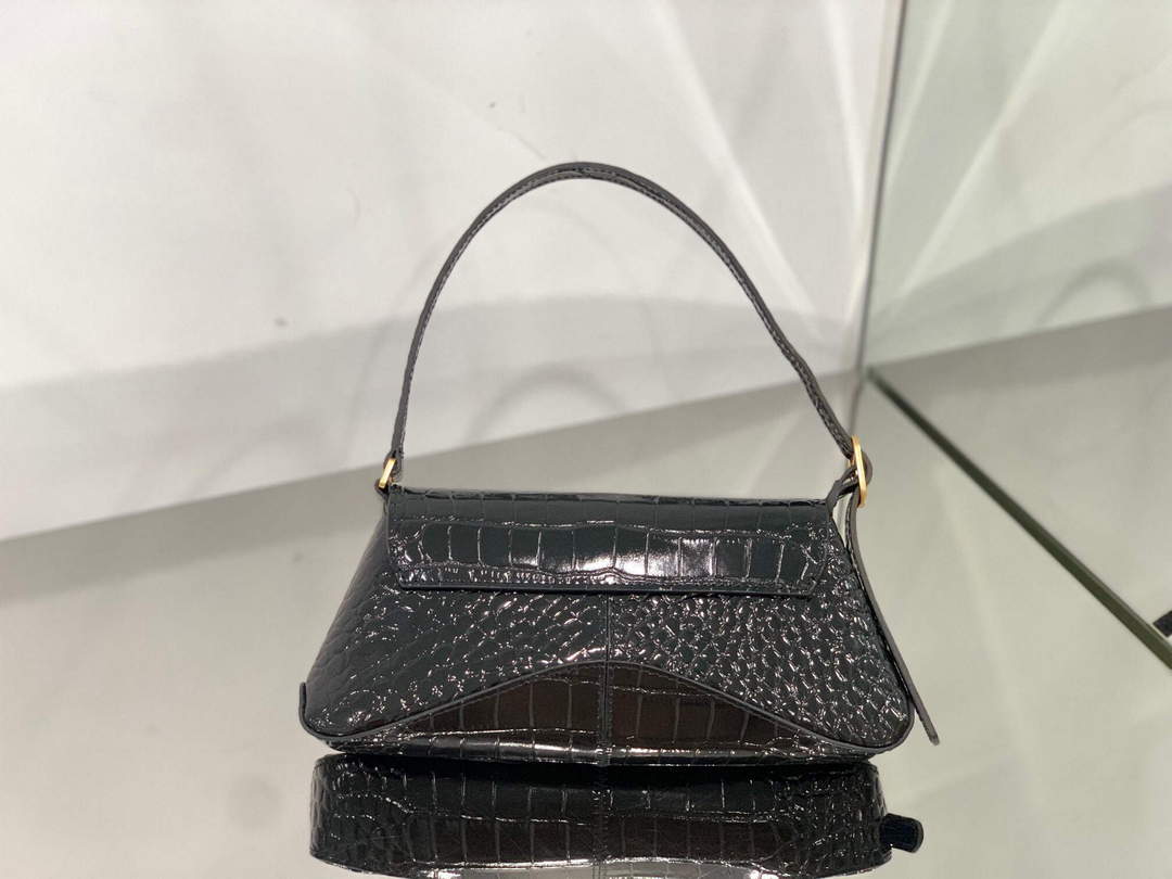 Balenciaga 695645 Women's XX Small Flap Bag Crocodile Embossed In Black