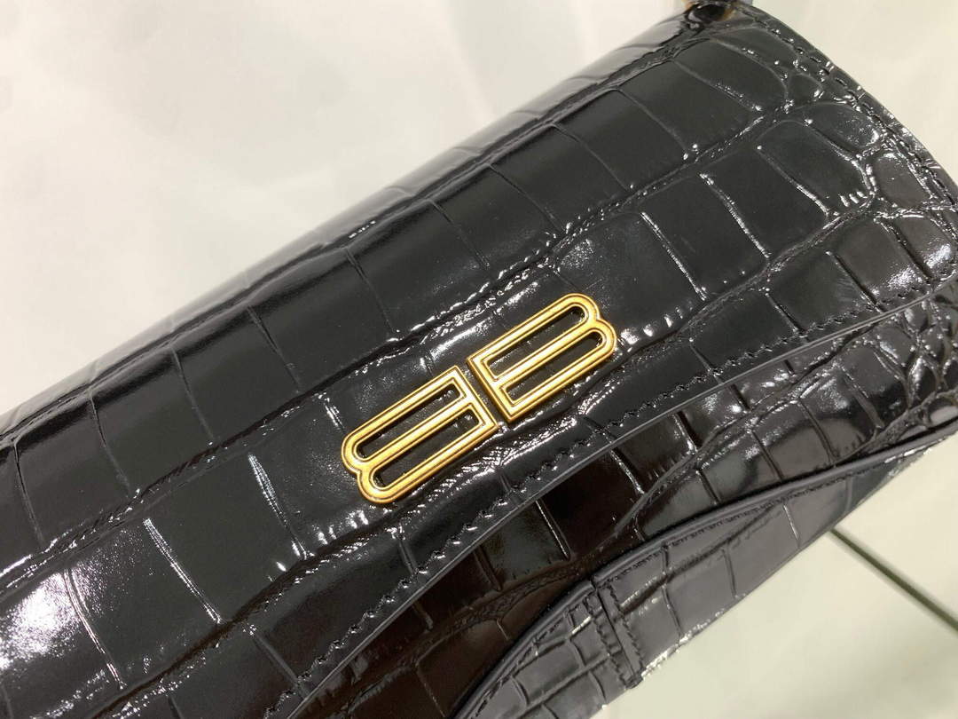 Balenciaga 695645 Women's XX Small Flap Bag Crocodile Embossed In Black