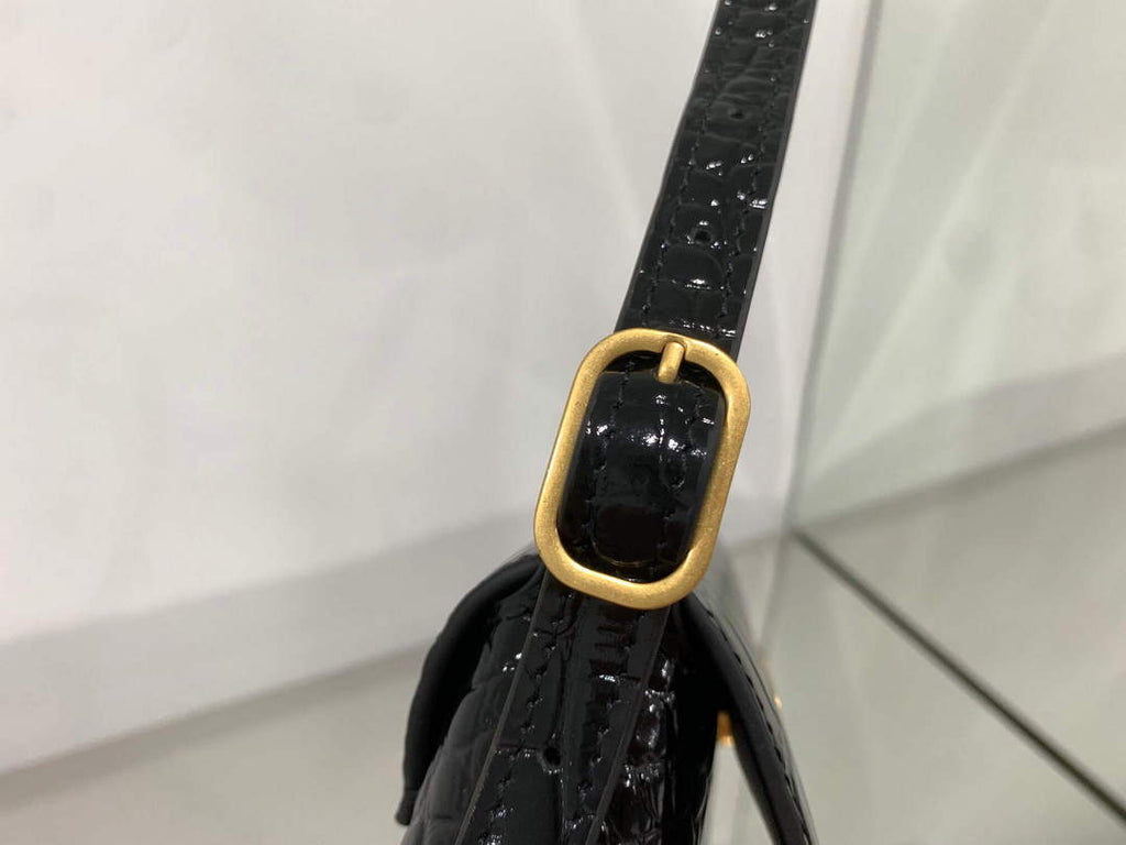 Balenciaga 695645 Women's XX Small Flap Bag Crocodile Embossed In Black