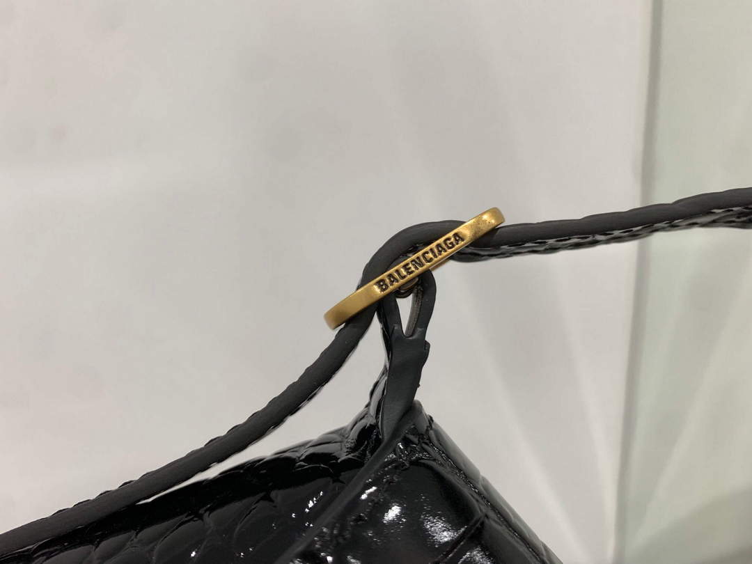 Balenciaga 695645 Women's XX Small Flap Bag Crocodile Embossed In Black
