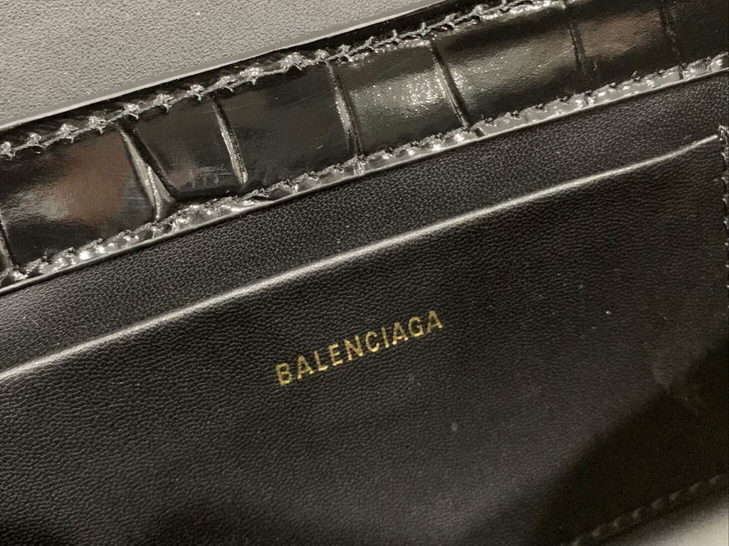 Balenciaga 695645 Women's XX Small Flap Bag Crocodile Embossed In Black