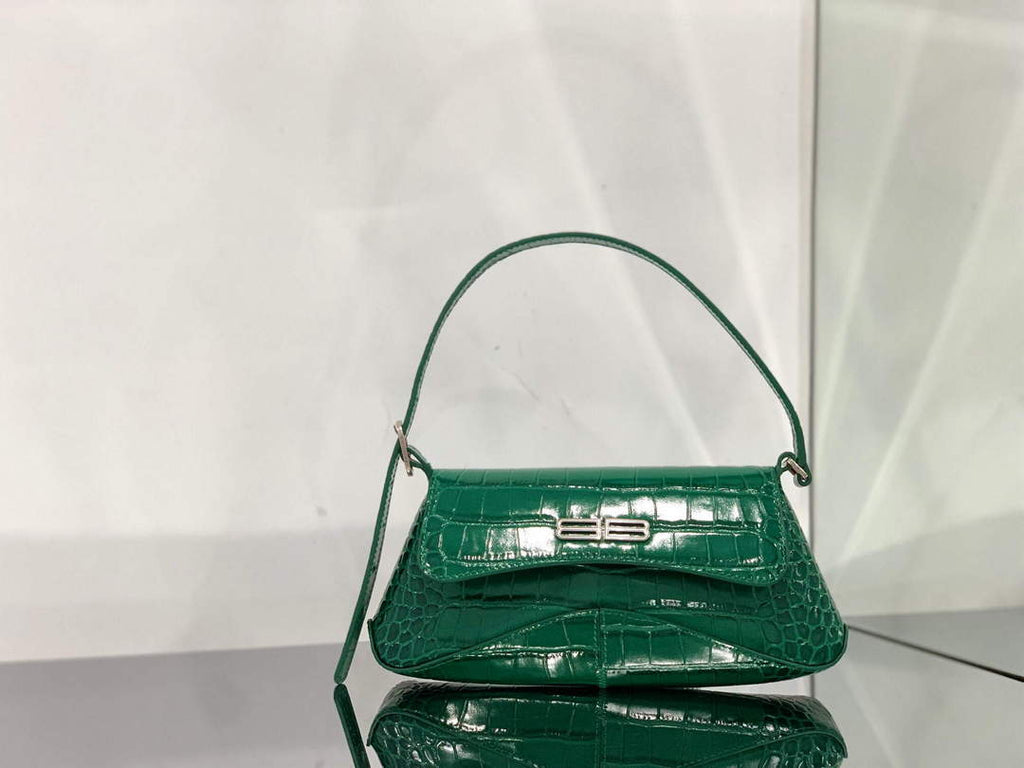 Balenciaga 695645 Women's XX Small Flap Bag Crocodile Embossed In Green