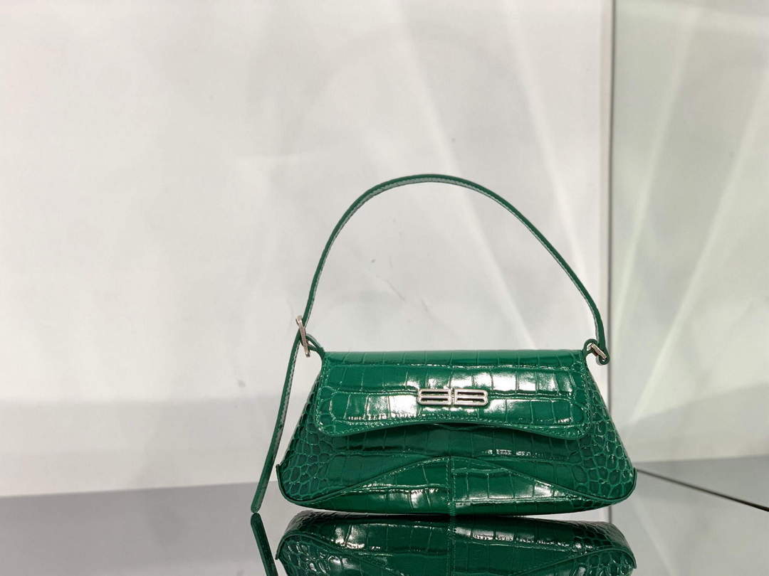 Balenciaga 695645 Women's XX Small Flap Bag Crocodile Embossed In Green
