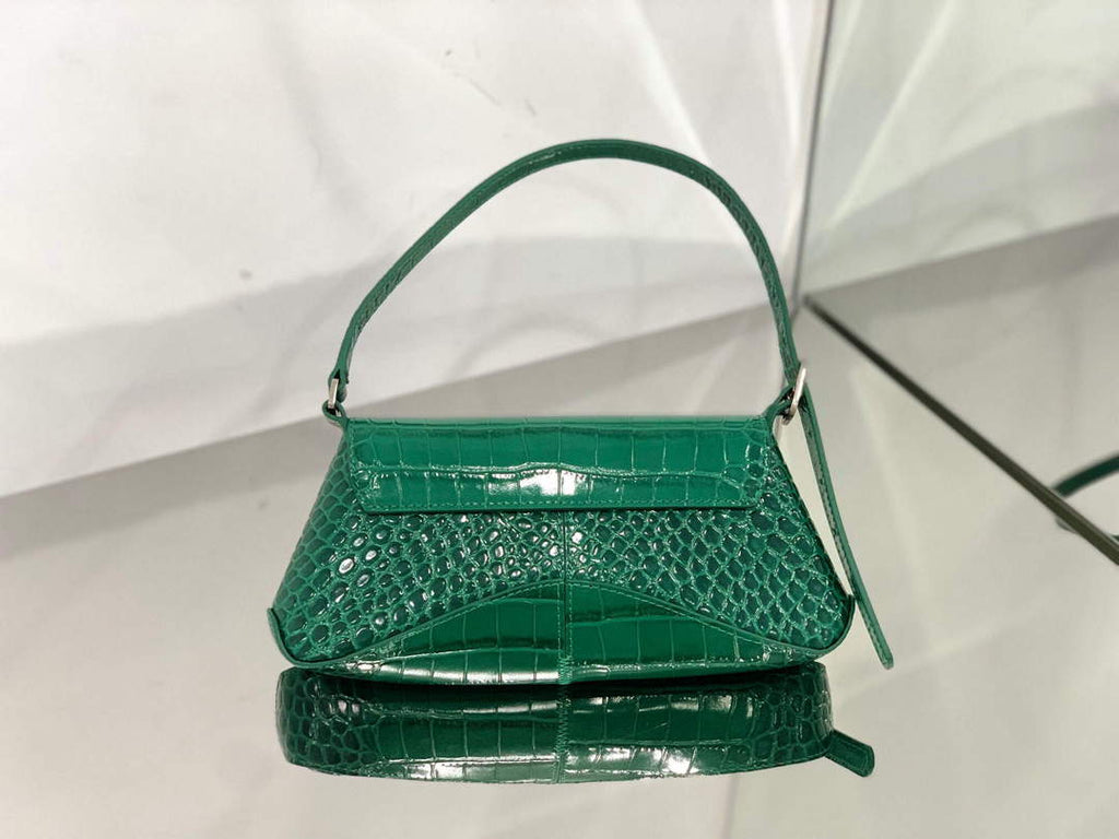 Balenciaga 695645 Women's XX Small Flap Bag Crocodile Embossed In Green