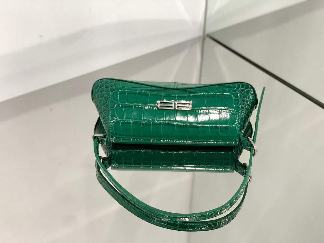 Balenciaga 695645 Women's XX Small Flap Bag Crocodile Embossed In Green