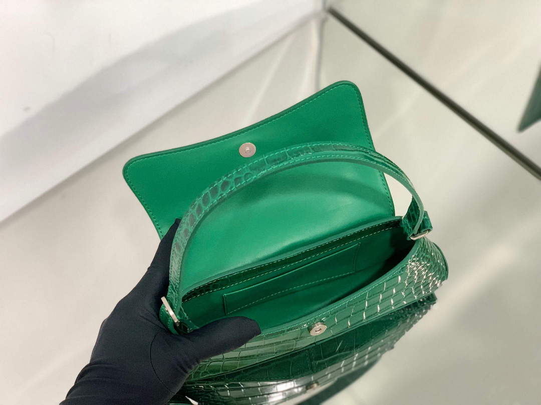 Balenciaga 695645 Women's XX Small Flap Bag Crocodile Embossed In Green