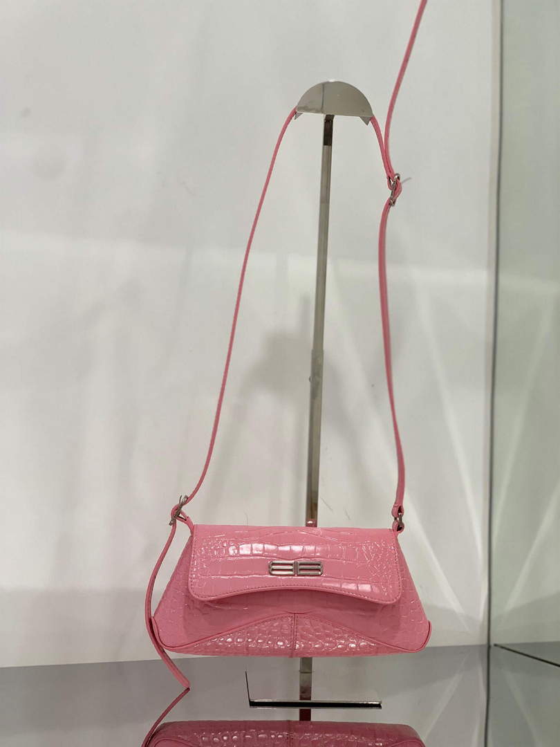 Balenciaga 695645 Women's XX Small Flap Bag Crocodile Embossed In Pink