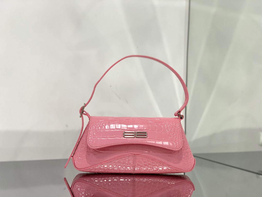 Balenciaga 695645 Women's XX Small Flap Bag Crocodile Embossed In Pink