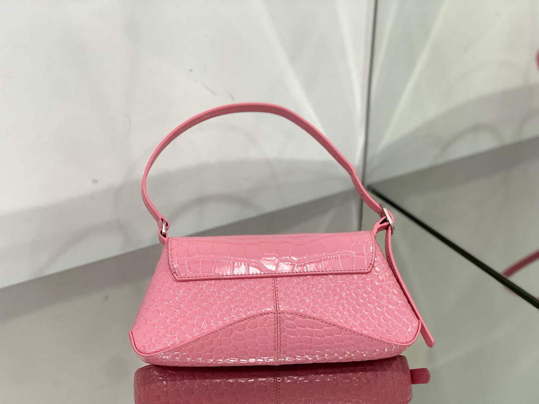 Balenciaga 695645 Women's XX Small Flap Bag Crocodile Embossed In Pink