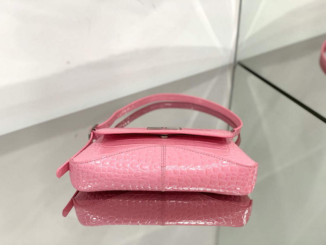 Balenciaga 695645 Women's XX Small Flap Bag Crocodile Embossed In Pink