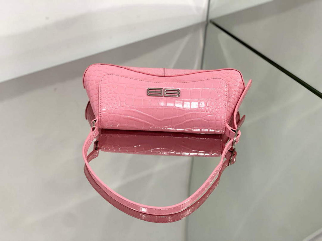 Balenciaga 695645 Women's XX Small Flap Bag Crocodile Embossed In Pink