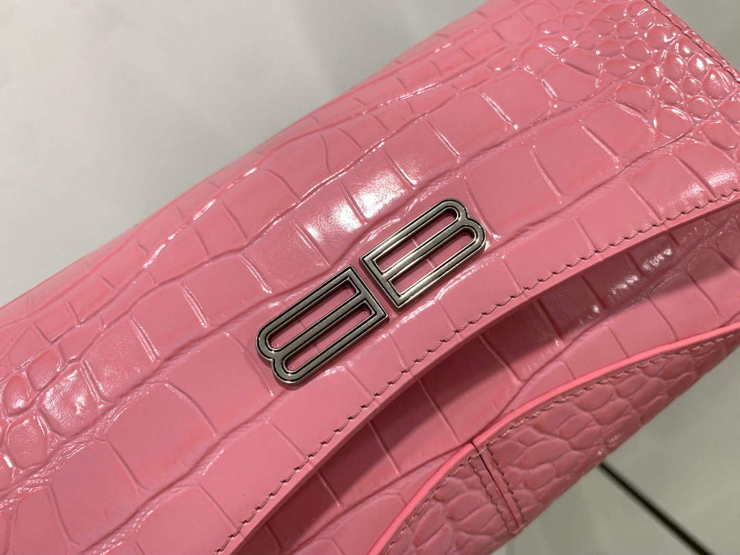 Balenciaga 695645 Women's XX Small Flap Bag Crocodile Embossed In Pink