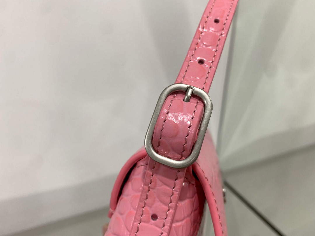 Balenciaga 695645 Women's XX Small Flap Bag Crocodile Embossed In Pink