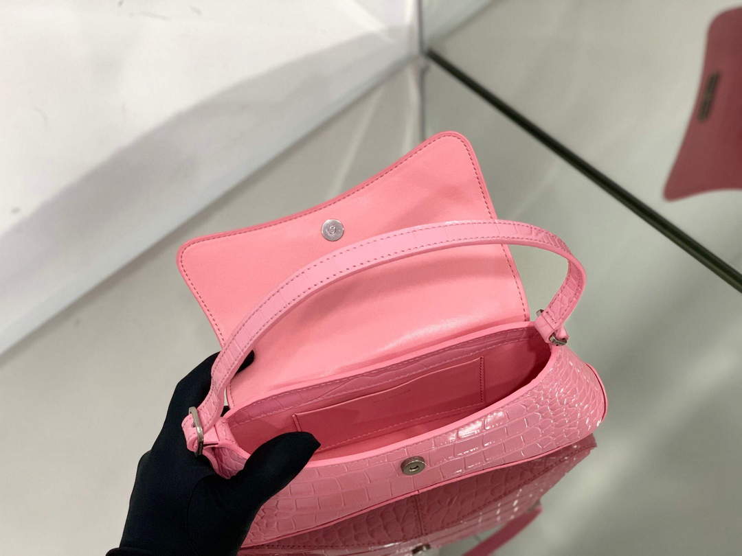 Balenciaga 695645 Women's XX Small Flap Bag Crocodile Embossed In Pink