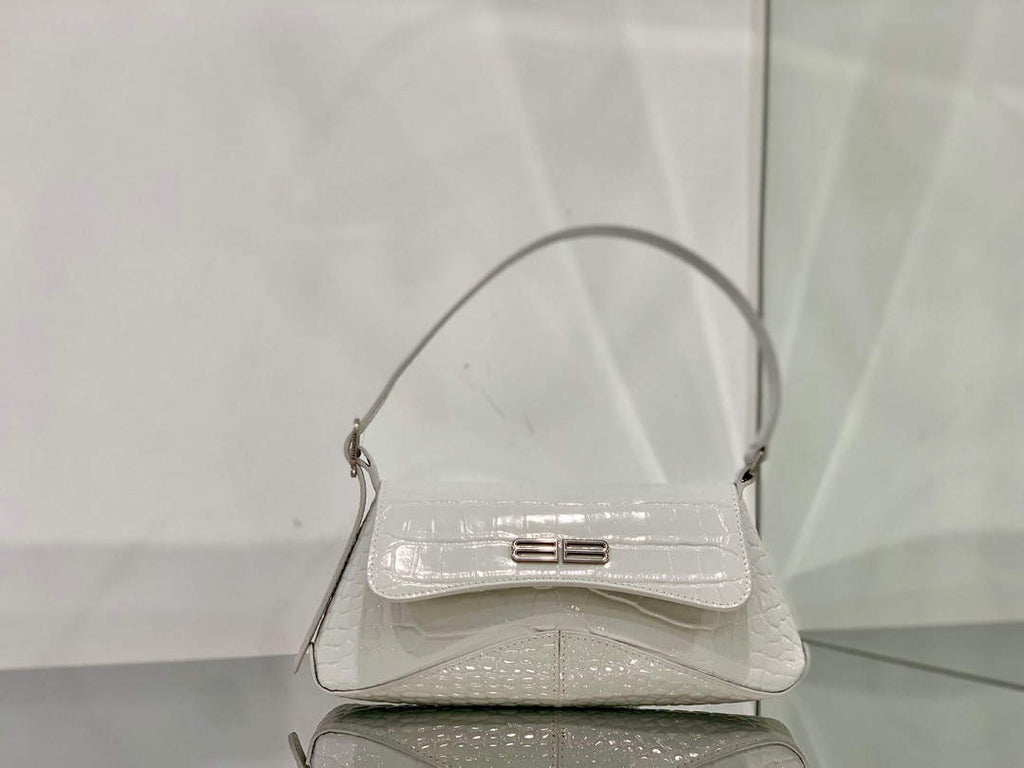 Balenciaga 695645 Women's XX Small Flap Bag Crocodile Embossed In White