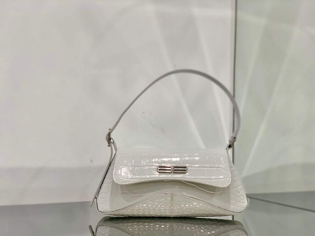 Balenciaga 695645 Women's XX Small Flap Bag Crocodile Embossed In White