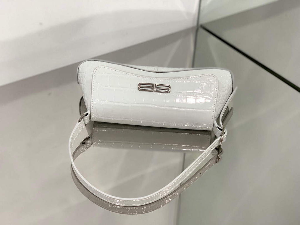 Balenciaga 695645 Women's XX Small Flap Bag Crocodile Embossed In White