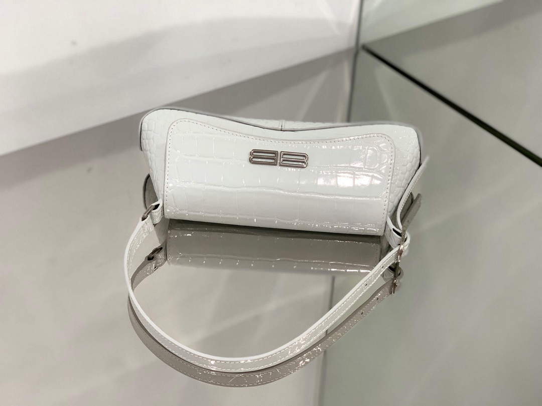 Balenciaga 695645 Women's XX Small Flap Bag Crocodile Embossed In White