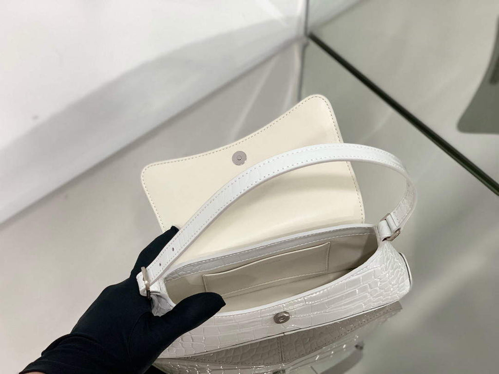 Balenciaga 695645 Women's XX Small Flap Bag Crocodile Embossed In White