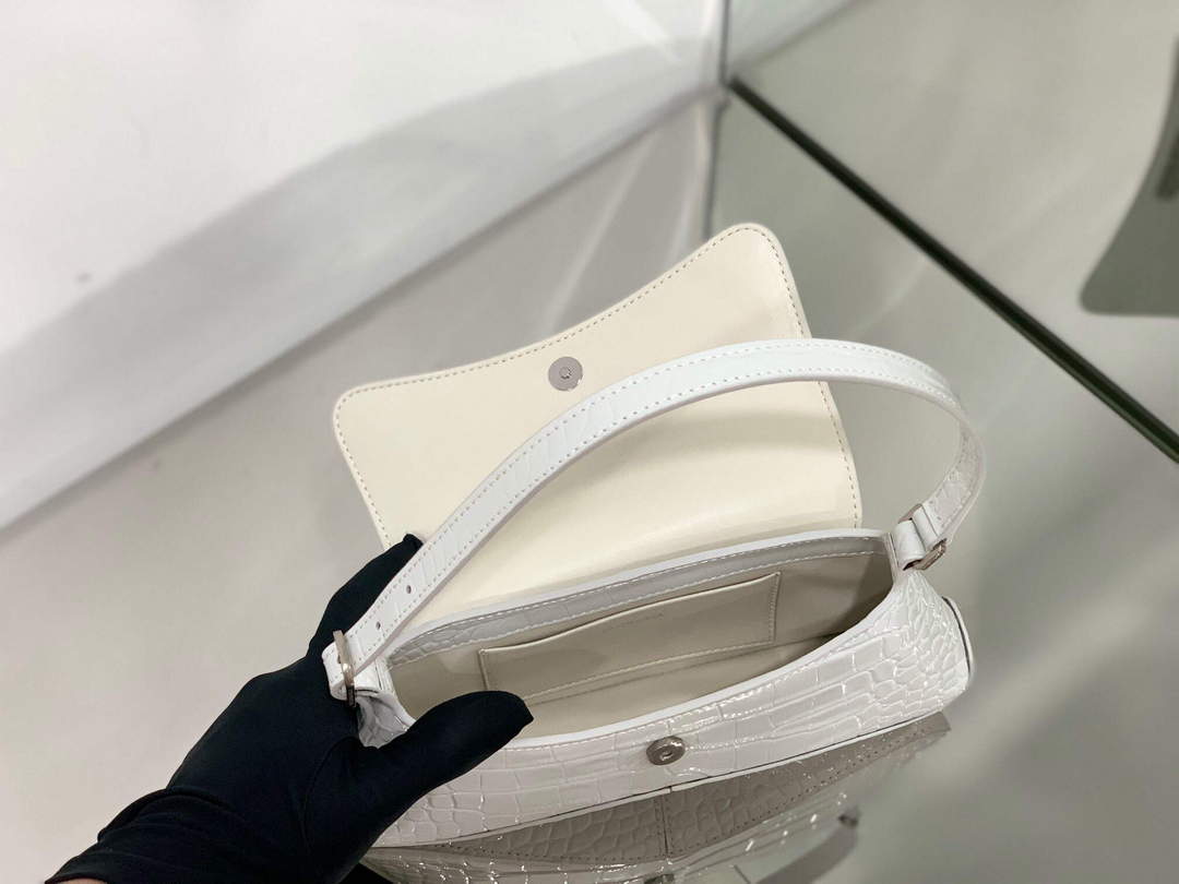 Balenciaga 695645 Women's XX Small Flap Bag Crocodile Embossed In White