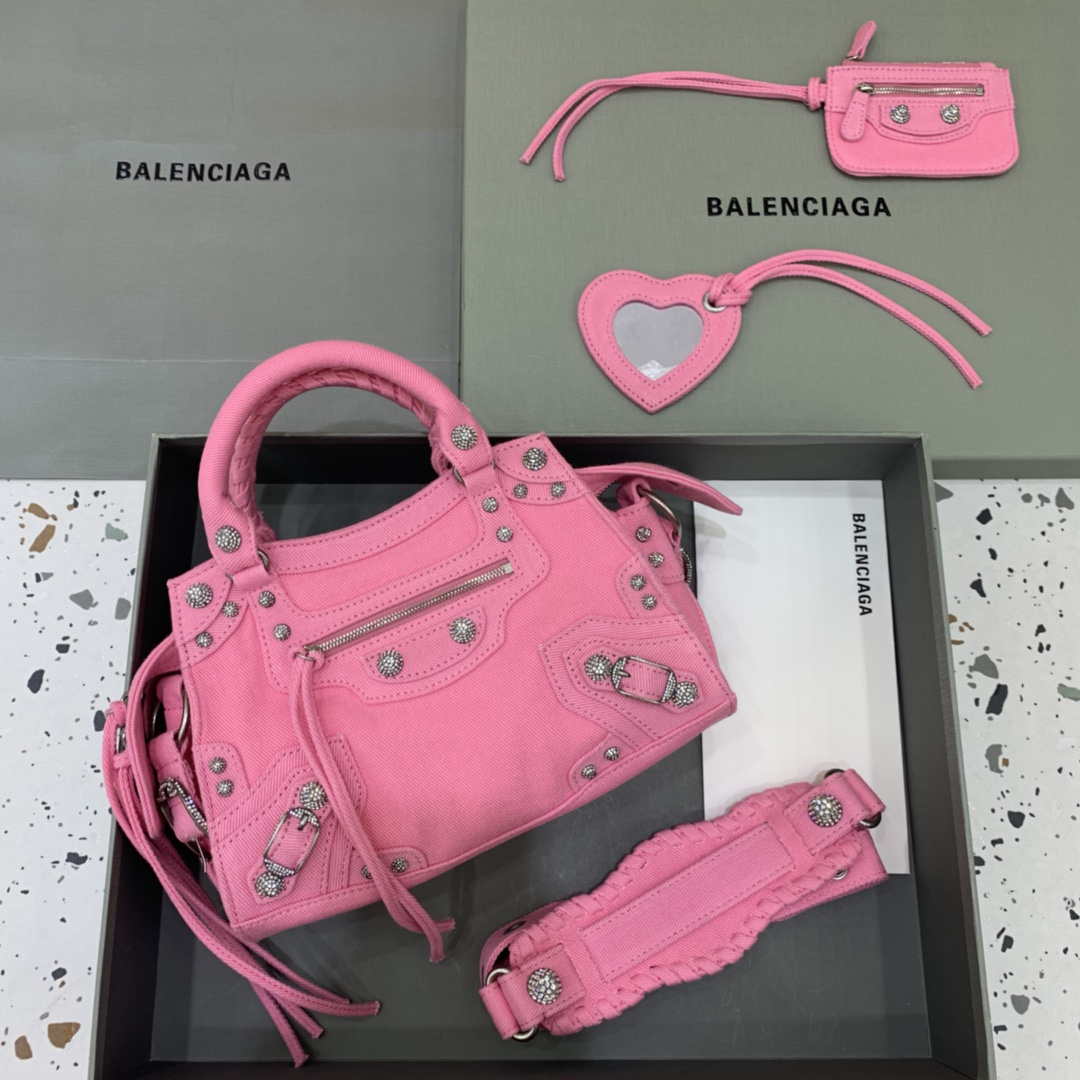 Balenciaga 700451210B Neo Cagole City Handbag in Denim Rose Red - Default Title - View 1