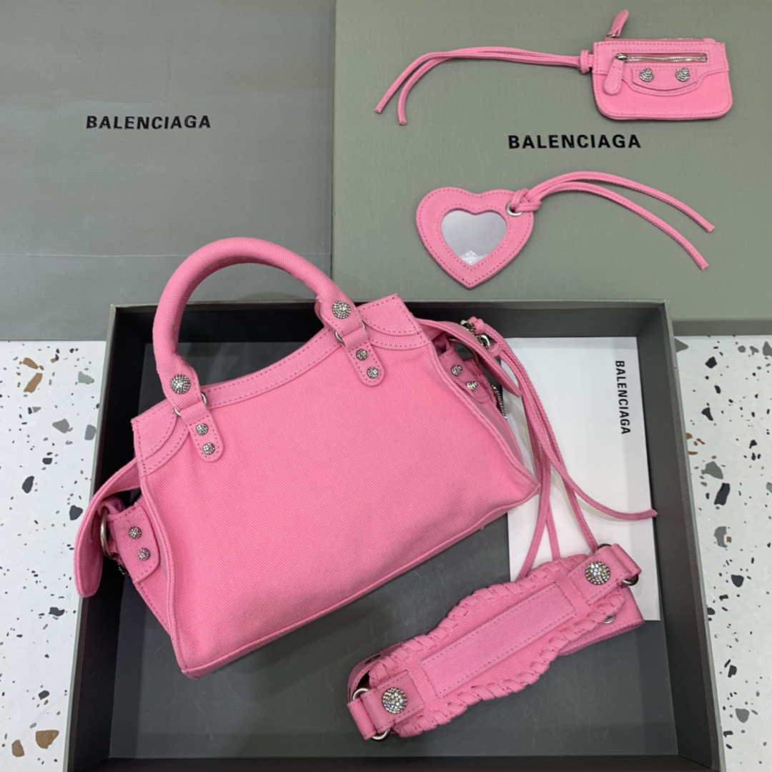 Balenciaga 700451210B Neo Cagole City Handbag in Denim Rose Red