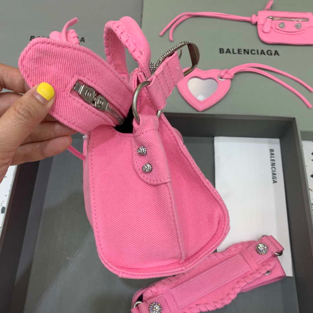 Balenciaga 700451210B Neo Cagole City Handbag in Denim Rose Red