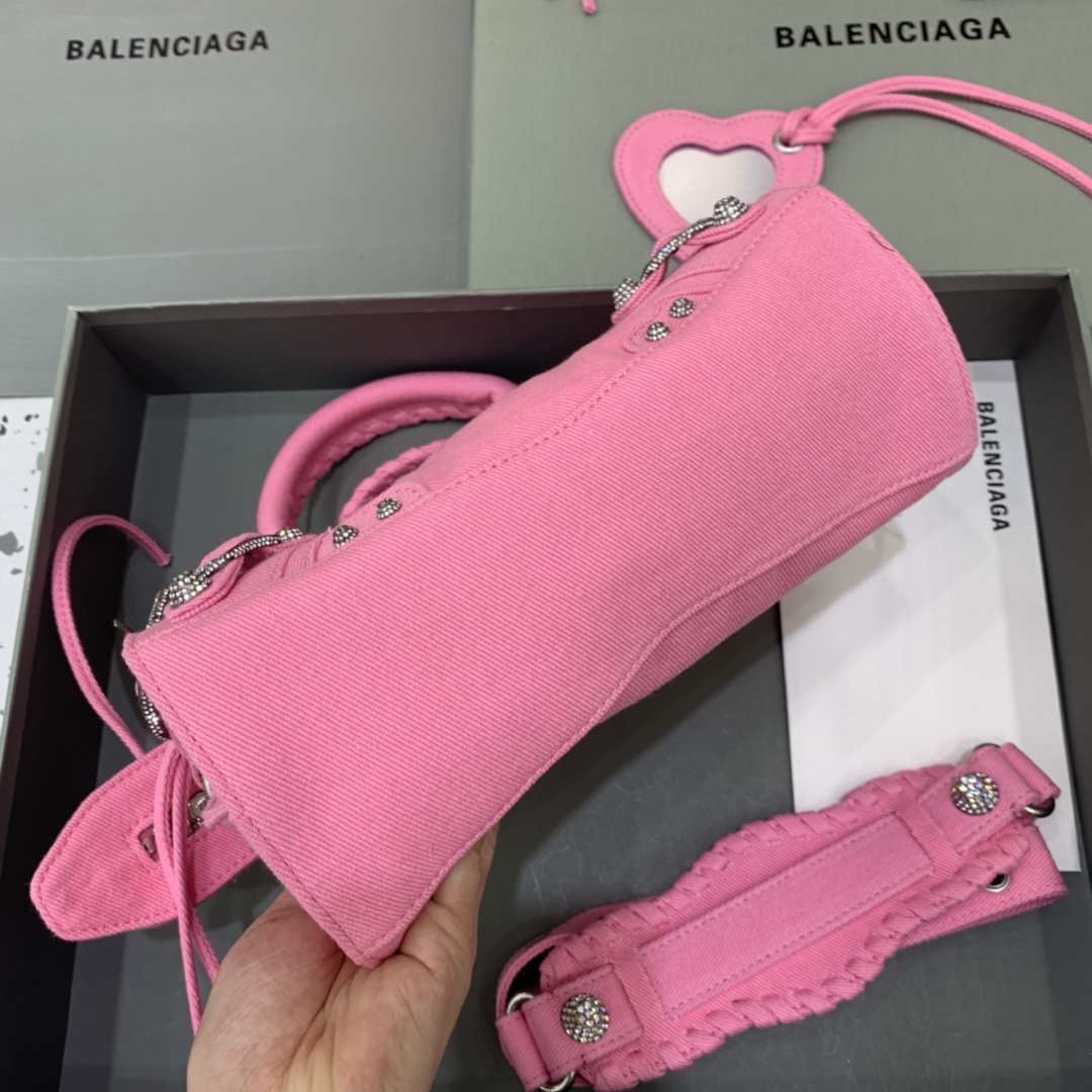 Balenciaga 700451210B Neo Cagole City Handbag in Denim Rose Red