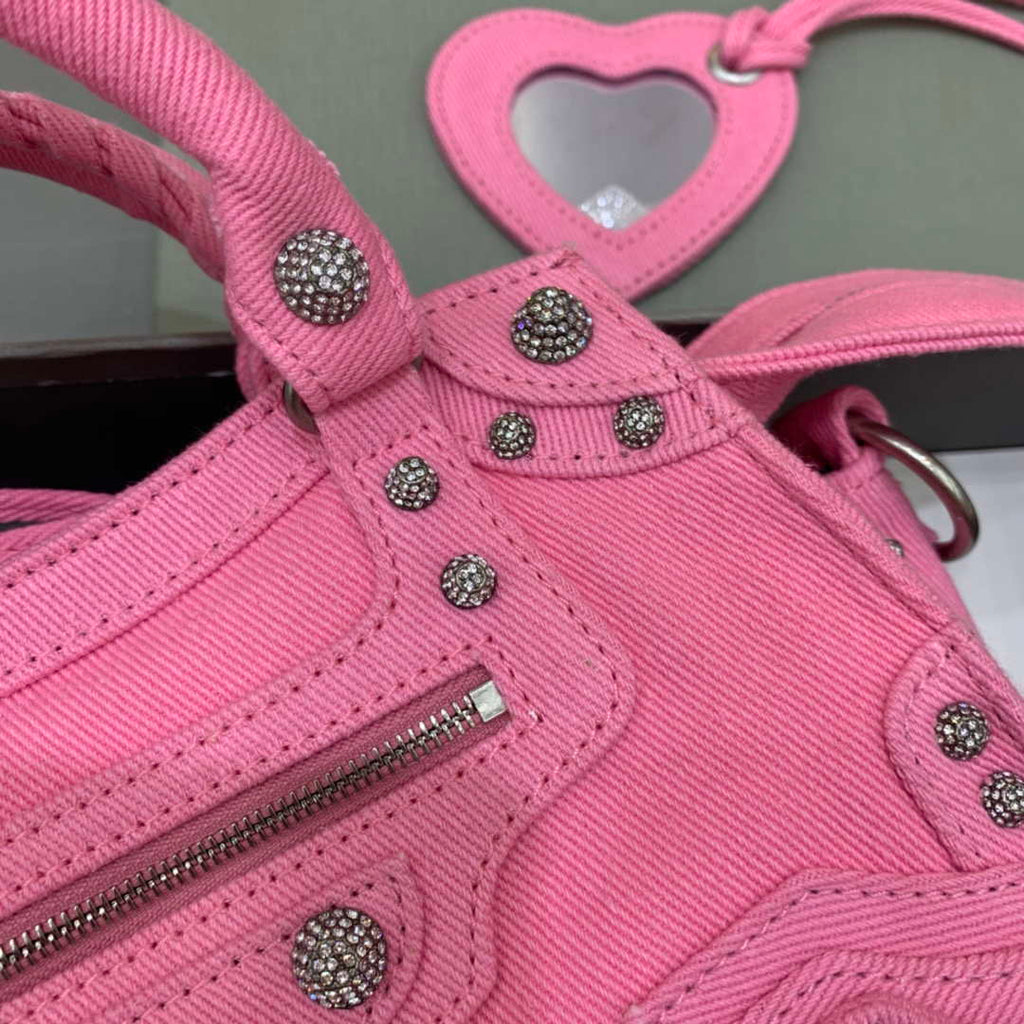 Balenciaga 700451210B Neo Cagole City Handbag in Denim Rose Red