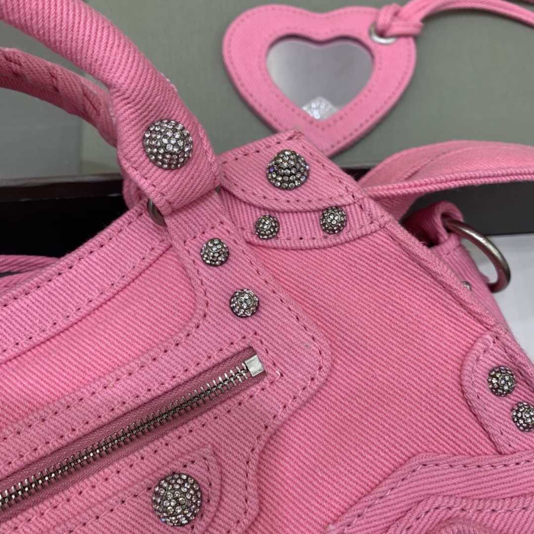 Balenciaga 700451210B Neo Cagole City Handbag in Denim Rose Red