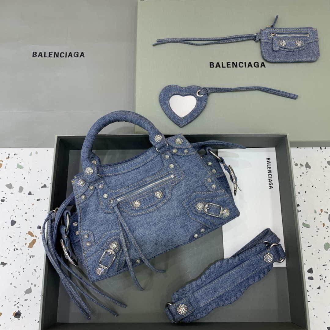 Balenciaga 700451210B Neo Cagole City Handbag in Denim Blue - Default Title - View 1