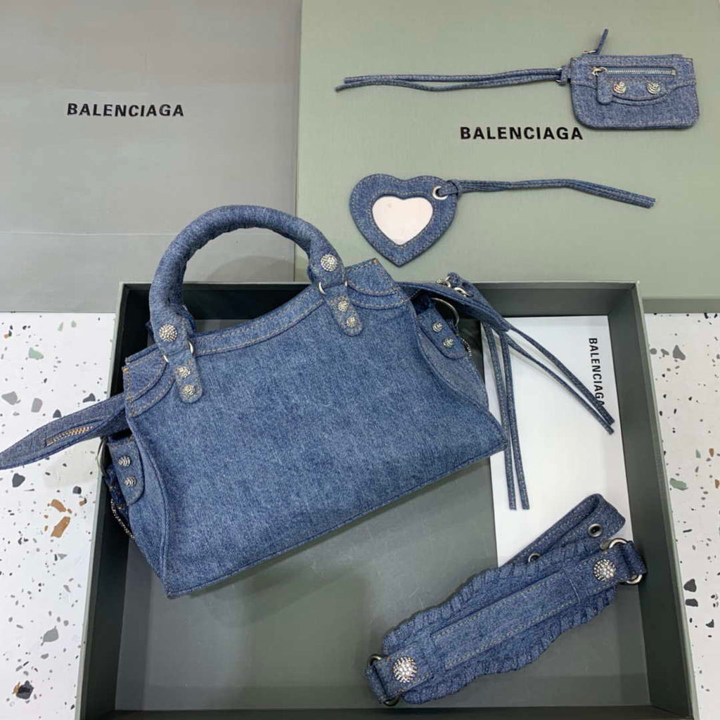Balenciaga 700451210B Neo Cagole City Handbag in Denim Blue